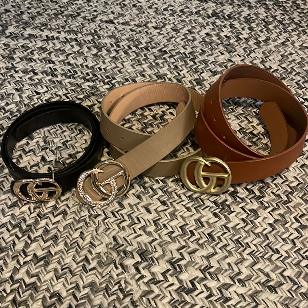 NOT designer 3 belts, black, tan, and camel